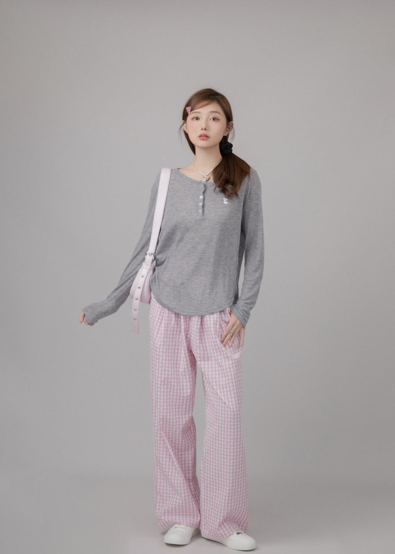 Vintage Gingham High-Waist Wide-Leg Pants