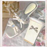 Silver Pink Bow Strap Sandals High Heels high heels Open-toe Flip-flops