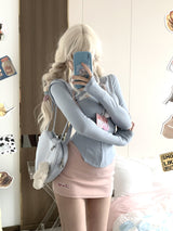 Sporty Blue Hoodie Pink Skirt Set