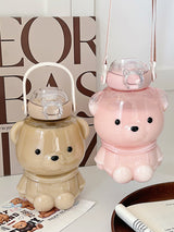 1000ML Portable Cute Bear Straw Milk Water Bottle