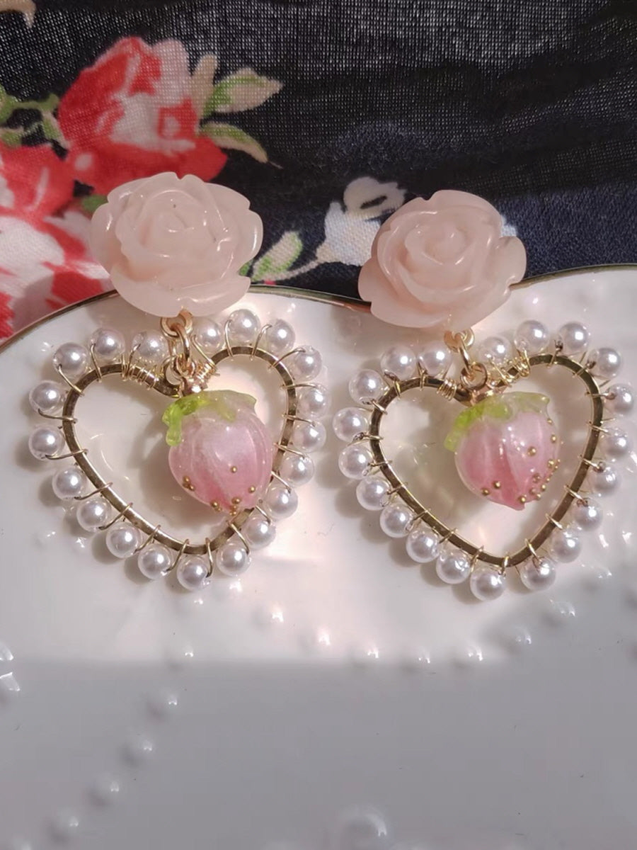 French Rose Pearl Earrings Ear Clips