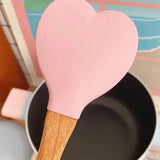 2Pcs Kitchen Pink Love Silicone Baking Spoon