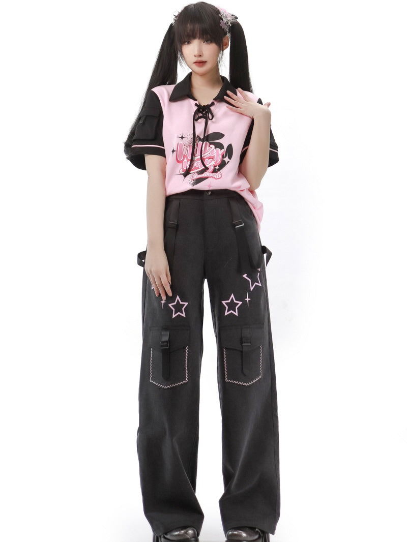 Y2k Pink T-shirt Pants Set