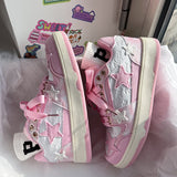 White Pink Star Sports Casual Board Sneakers Shoes