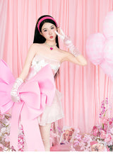 Sugar Blush Ribbon Dress + Pink Gloves Set