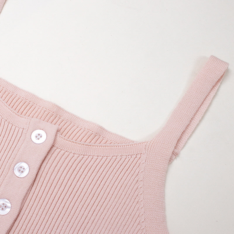 Pink Knitted Soft Camisole Cardigan Set