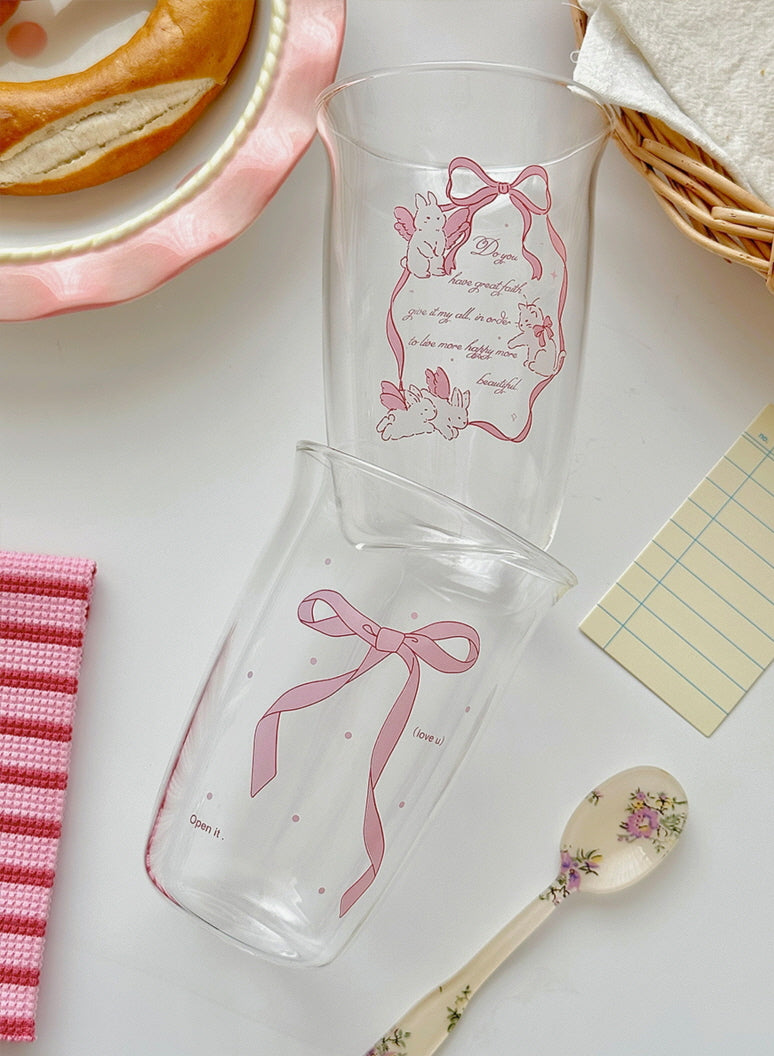 Pink Bow Water Juice Glass Cup