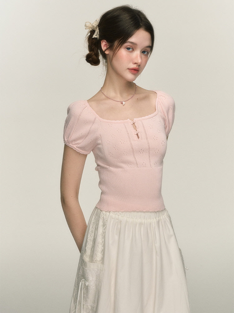 Balletcore Puff Sleeve Knit Top