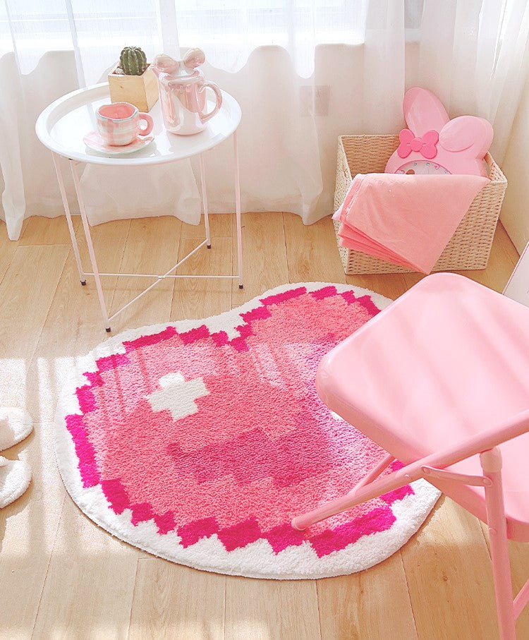 Pink Pixel Heart Soft Mat Rugs Carpets Bedroom Decor