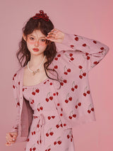 Sweet Cherry Pink Knitted Dress Cardigan Set