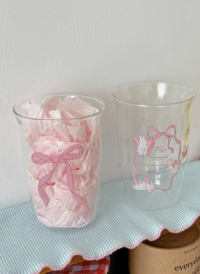 Pink Bow Water Juice Glass Cup