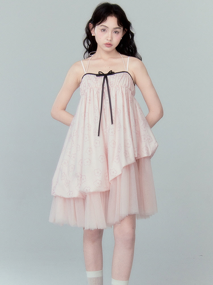 Black Ribbon Bowknot Pink Dress
