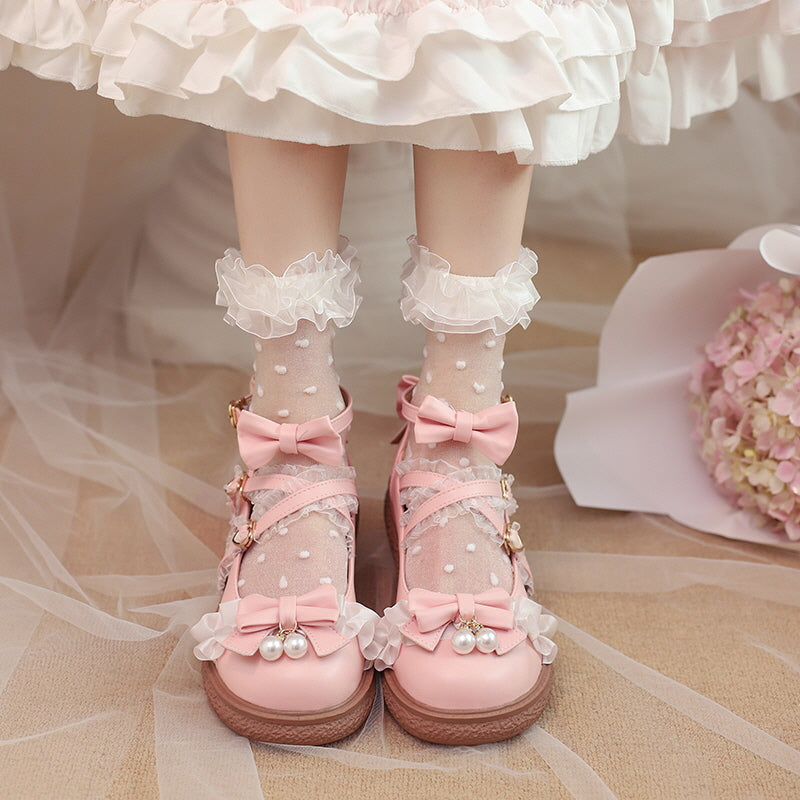 Round Toe White Pink Lolita Princess Mary Jane Flat Shoes