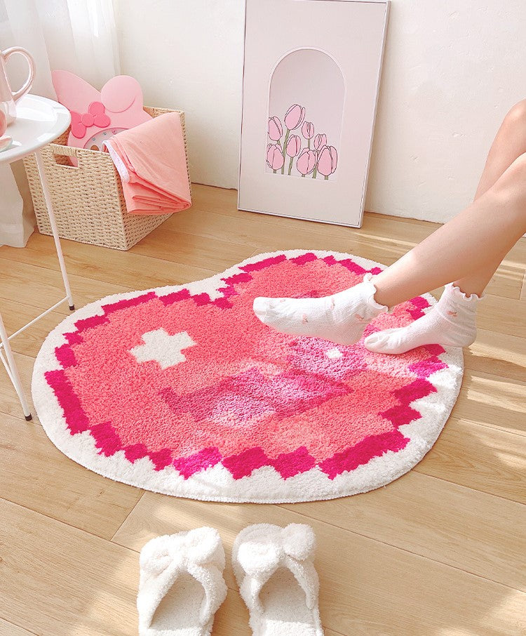 Pink Pixel Heart Soft Mat Rugs Carpets Bedroom Decor