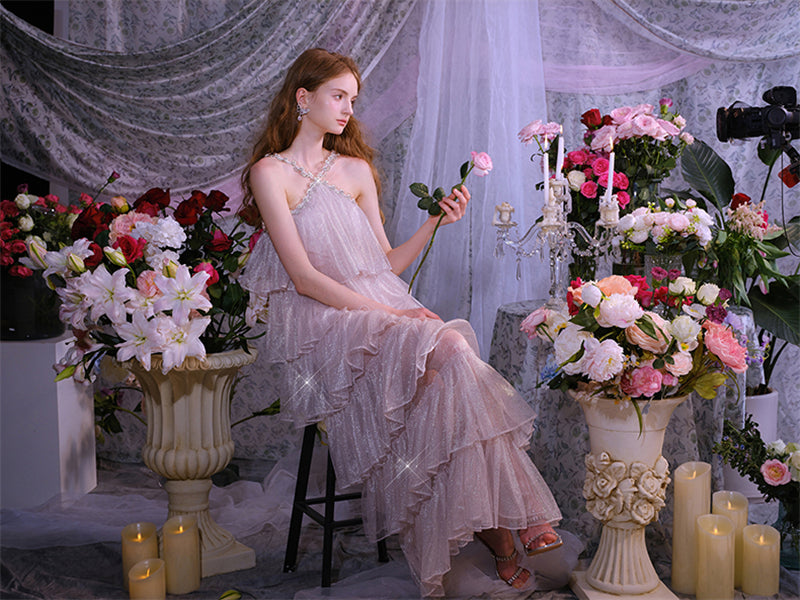 Romantic Moonlit Glow, Tiered Glitter Dress