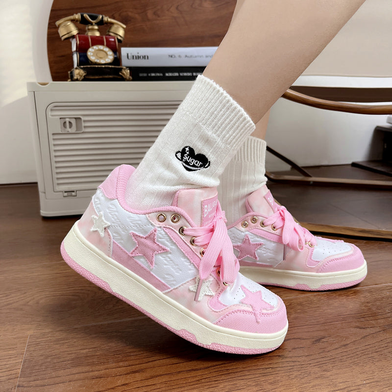 White Pink Star Sports Casual Board Sneakers Shoes