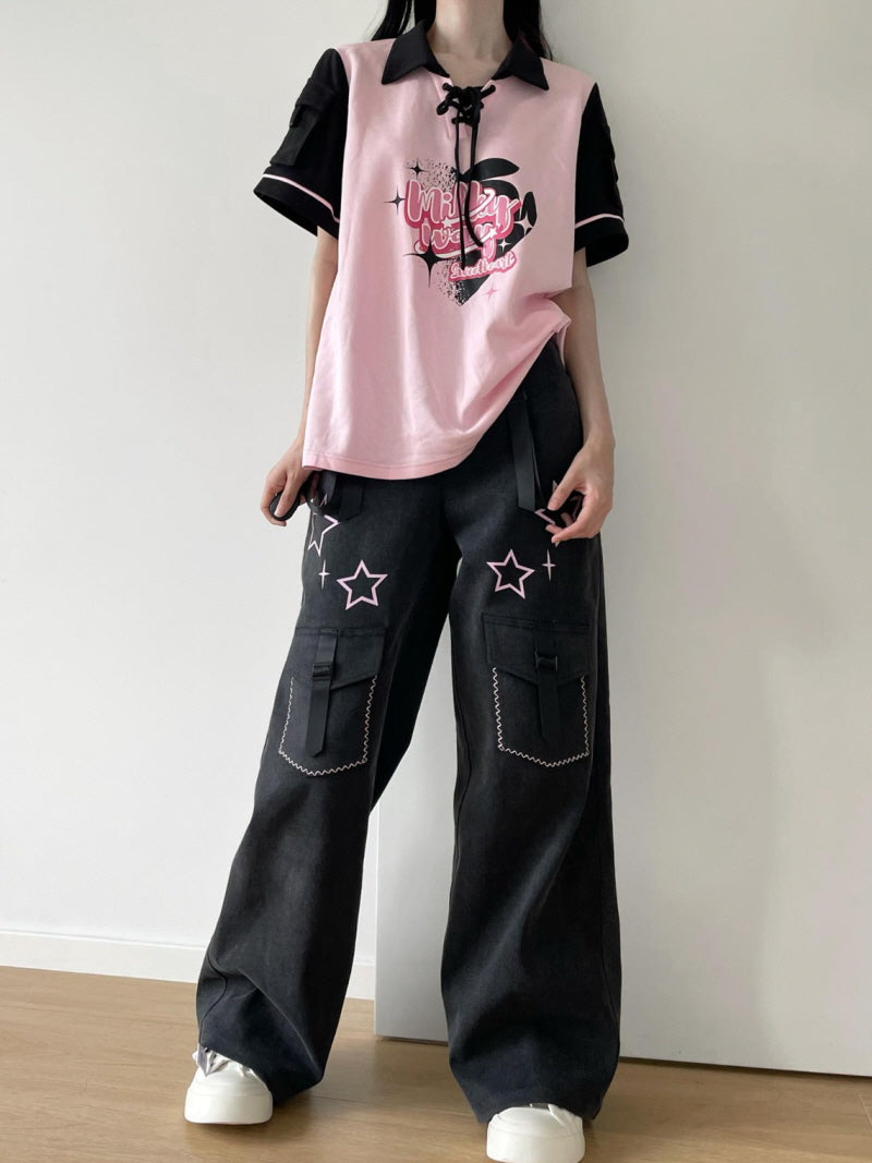 Y2k Pink T-shirt Pants Set