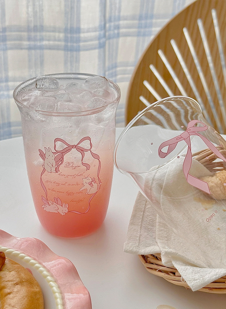 Pink Bow Water Juice Glass Cup