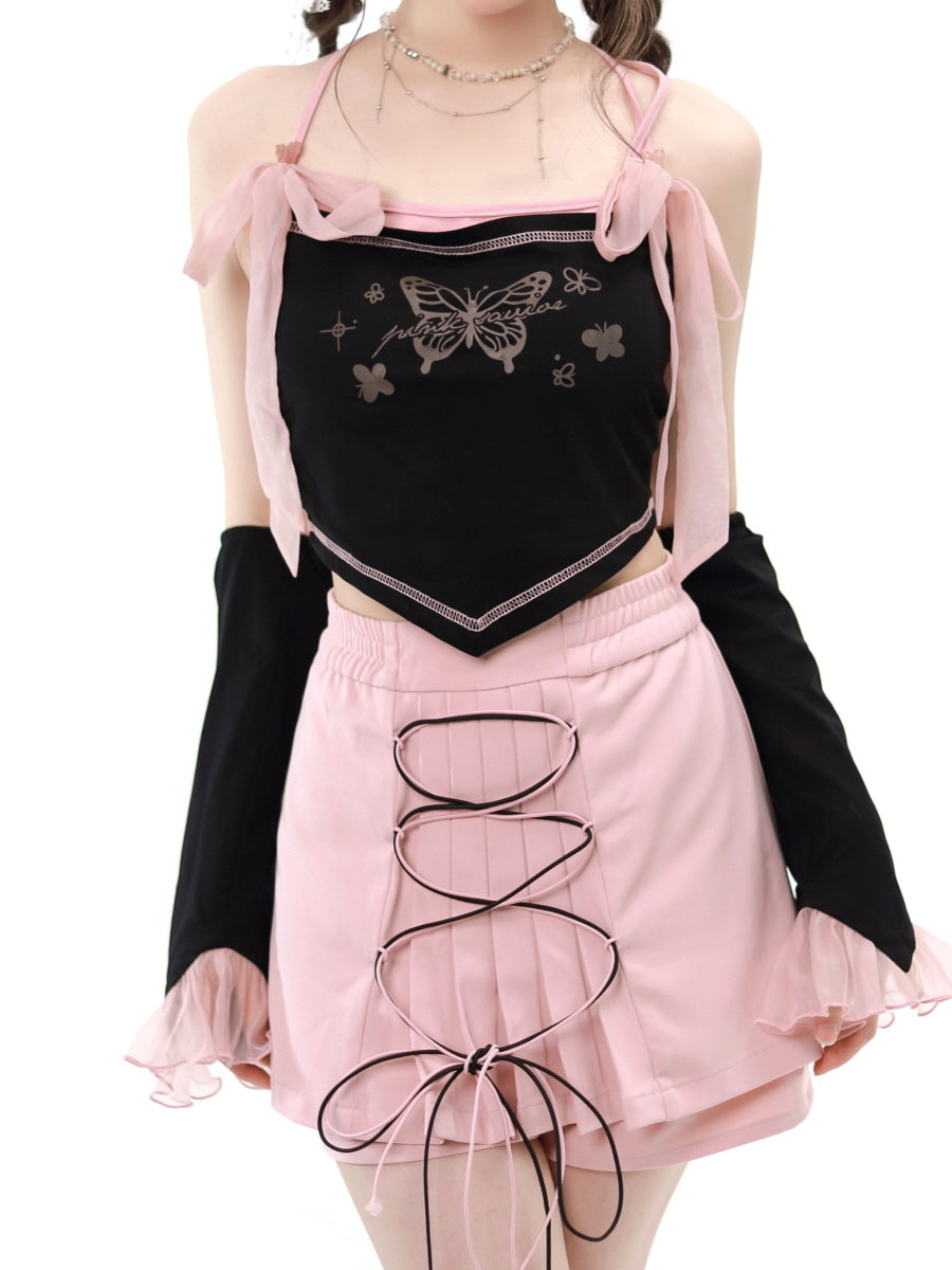 Butterfly Pink Black Camisole Skirt