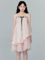 Black Ribbon Bowknot Pink Dress