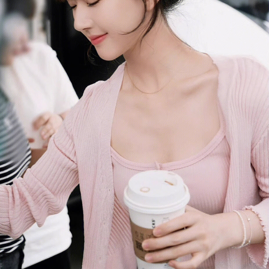 Pink Knitted Soft Camisole Cardigan Set