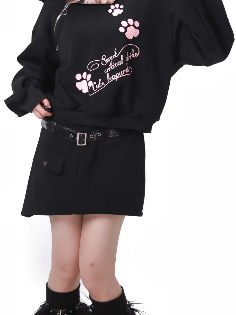 Sweet Leopard Fleece Hoodie Skirt Legwarmer Set