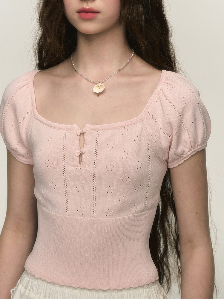 Balletcore Puff Sleeve Knit Top