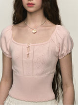 Balletcore Puff Sleeve Knit Top