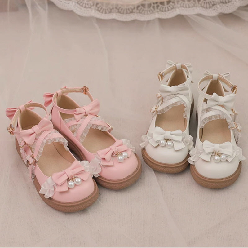 Round Toe White Pink Lolita Princess Mary Jane Flat Shoes