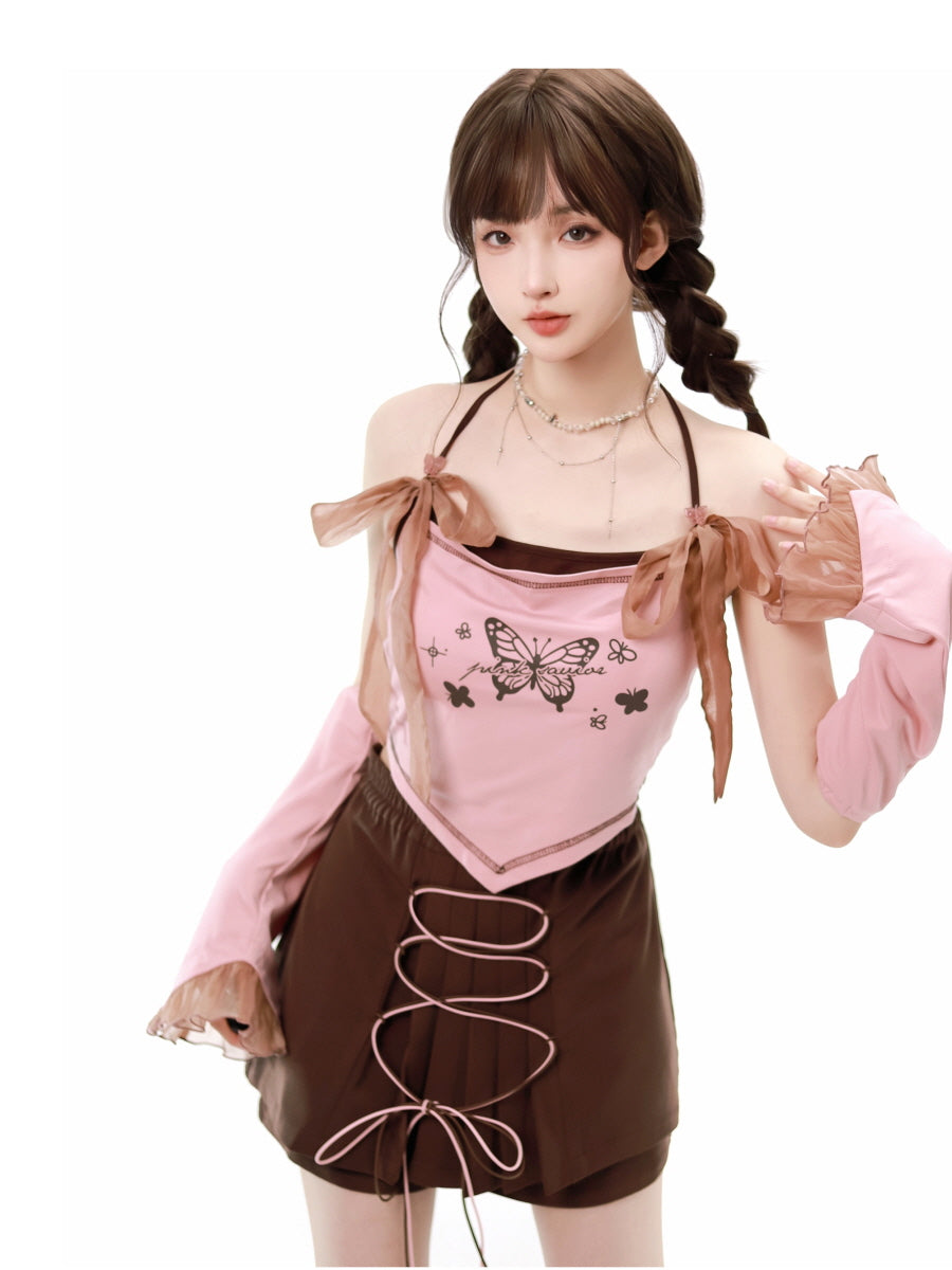 Butterfly Pink Black Camisole Skirt