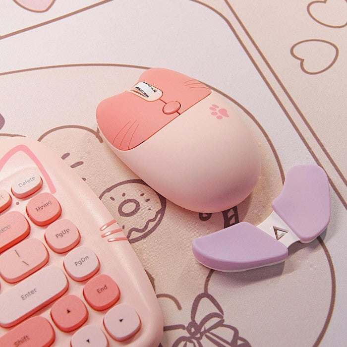 Cute Meow Wireless Keyboard Mouse Set