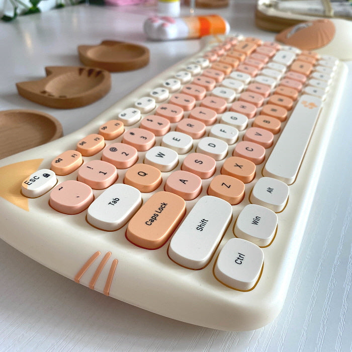 Cute Meow Wireless Keyboard Mouse Set