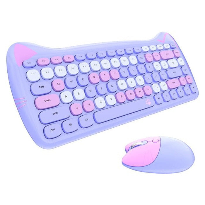 Cute Meow Wireless Keyboard Mouse Set