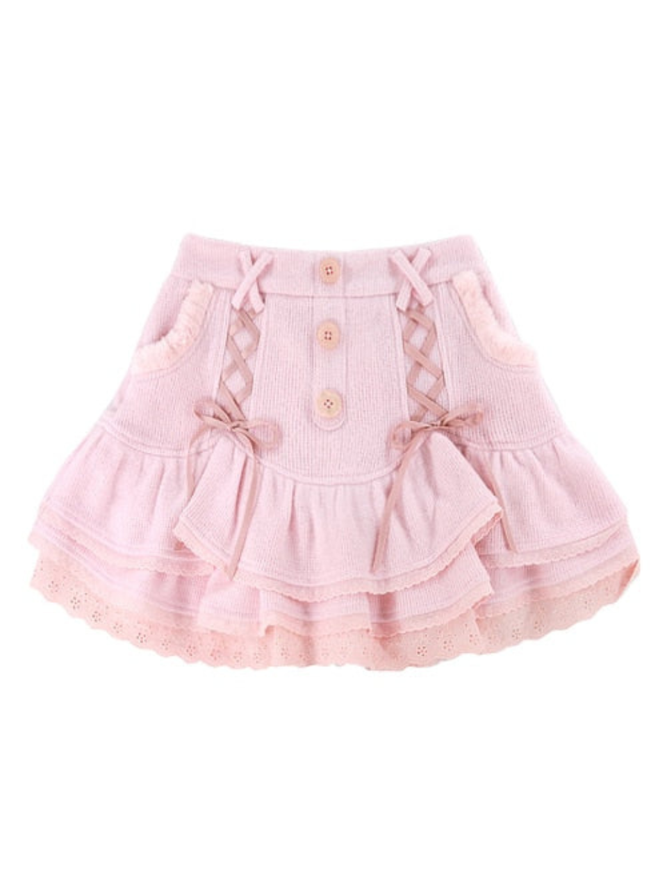 Pink White Soft Plush Lace-up Cake Skirt