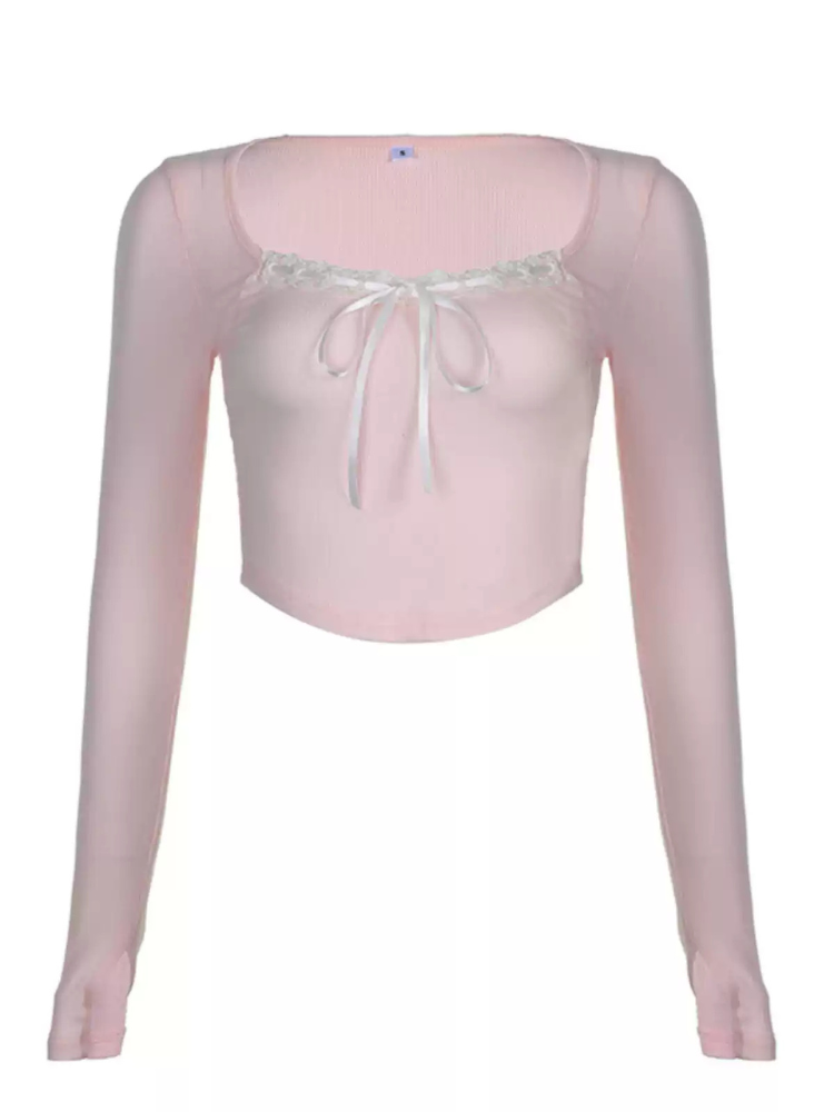 Sweet Ribbon Lace Cropped Top