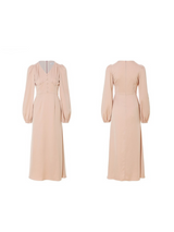 Romantic Pearl Button V-Neck Long Dress