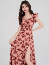Vintage Rose Slit Maxi Dress
