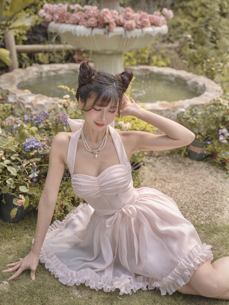 Luminous Blush Halter Dress