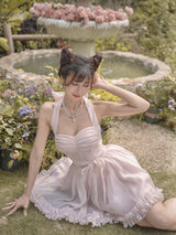 Luminous Blush Halter Dress