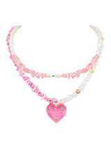 Y2K Choker Beaded Necklace Pearl Heart Barbie Pink Jewelry