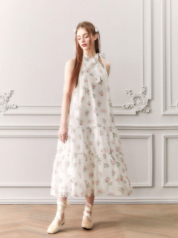Blossom Whisper Ribbon Maxi Dress