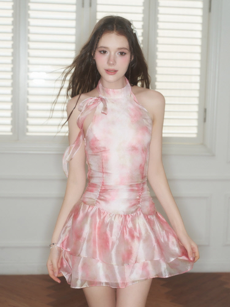 Blush Bloom Halter Mini Dress