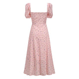 Puff Sleeve Floral Slit Long Dress