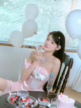 Sugar Blush Ribbon Dress + Pink Gloves Set