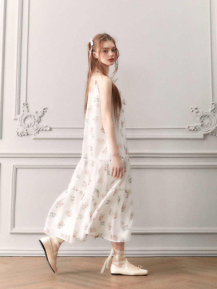 Blossom Whisper Ribbon Maxi Dress