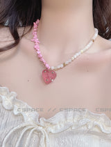 Y2K Choker Beaded Necklace Pearl Heart Barbie Pink Jewelry