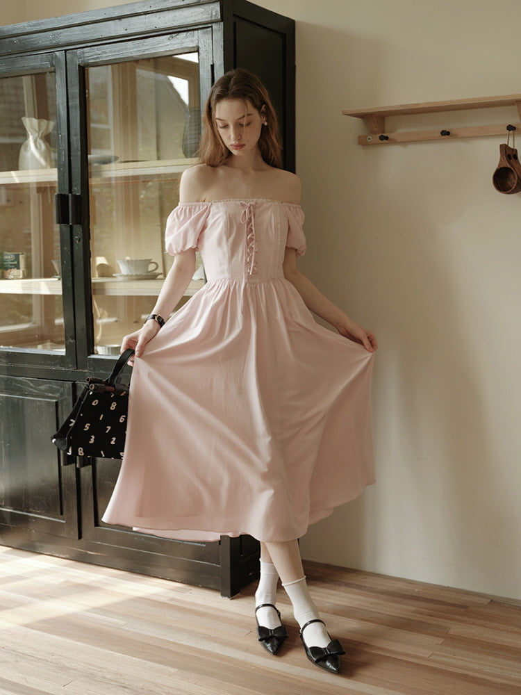 Square Neck Lace-Up Princess Dress