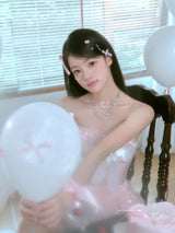 Sugar Blush Ribbon Dress + Pink Gloves Set
