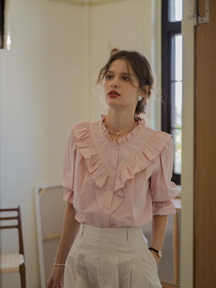 Rosy Frill Cotton Blouse