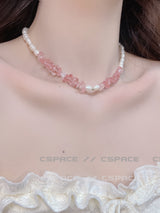 Y2K Choker Beaded Necklace Pearl Heart Barbie Pink Jewelry